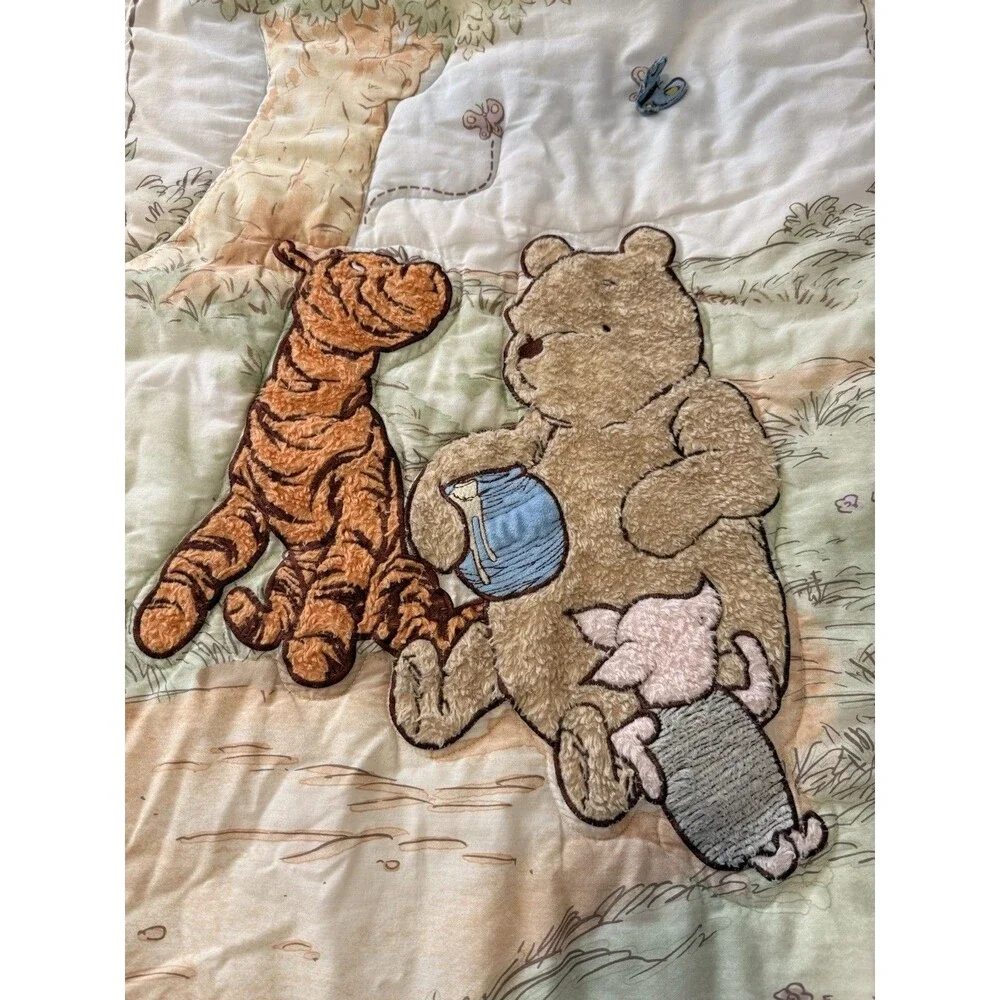 Vintage Disney Classic Winnie The Pooh Crib Quilt Butterfly Tigger Piglet Baby